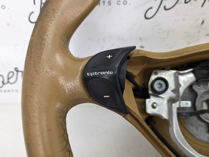 Porsche 996.2 911 Carrera 4 Automatic Tiptronic 3 Spoke Steering Wheel Savanna Beige Leather 99634780464 *DAMAGED*