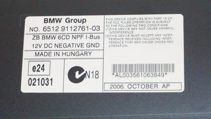 BMW E83 X3 6 DISC CD CHANGER W/O MAGAZINE 9112761