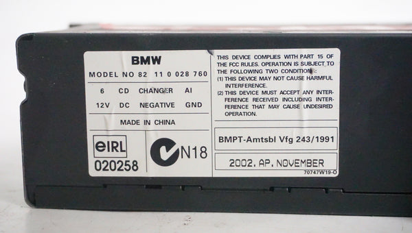 BMW E46 CD CHANGER W/O CD MAGAZINE 82110028760