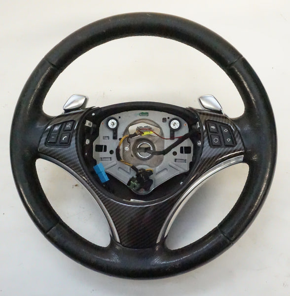 BMW E9X SPORT STEERING WHEEL W/ PADDLES & CARBON FIBER VINYL WRAP