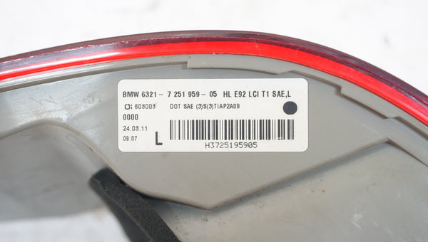 BMW E92 3 SERIES LCI TAIL LIGHT LEFT 7251959