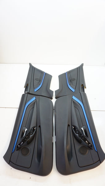 BMW F32 Black Leather Door Cards Blue Trim