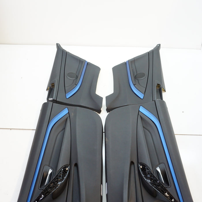 BMW F32 Black Leather Door Cards Blue Trim